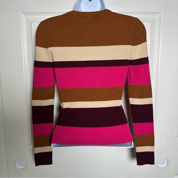 Zara Knit Top Women’s Medium Pink Brown Striped Preppy Sweater Y2K Colorblock - Picture 2 of 9